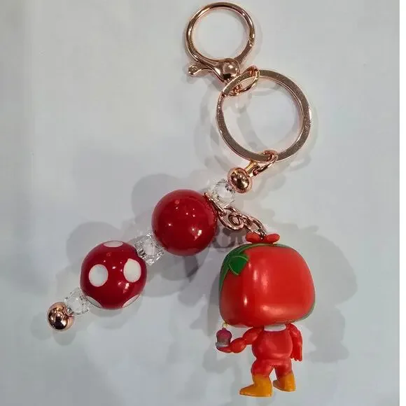 Handmade Beaded Keychain With Reworked Mini Figure - Picture 4 of 10